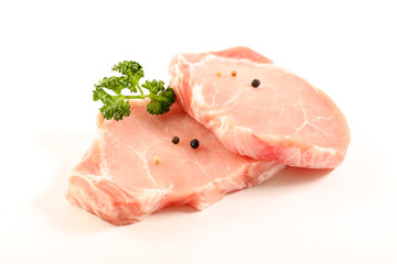 raw pork chop isolated on white background