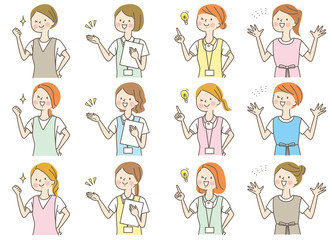 若い女性　医師　看護師　整体師　白衣　表情セット