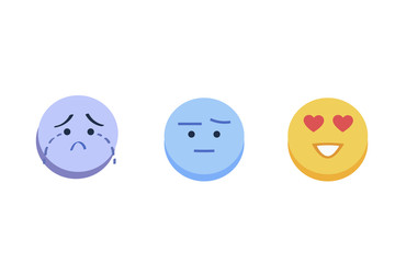 Abstract funny flat style emoji emoticon reactions color icon set. Social smile expression collection