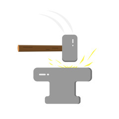 Anvil flat in cartoon style. Iron vector hammer.