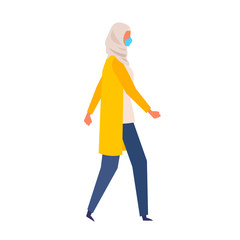 Vector flat illustration of woman wearing a surgical mask