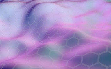Colorful honeycomb with a gradient color on a light background. Perspective view on polygon look like honeycomb. Wavy surface. Isometric geometry. 3D illustration