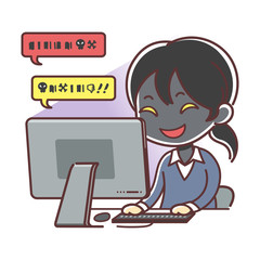 ネットで悪意のある書き込みをする女性のイラスト（アンチ・ヘイト）