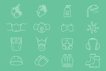Hygiene protection Icons set - Vector outline symbols of medical and sanitary safety for the site or interface