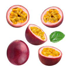 set of passion fruit isolated on the white background