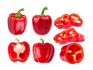 set of red peppers isolated on white background