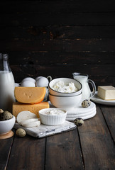 Assorted dairy products. Farm products