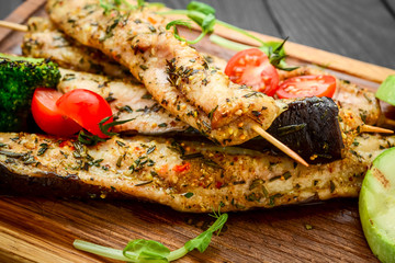 Grilled eggplants with garlic,chili and ginger sauce