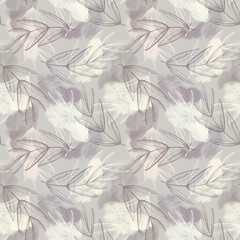 Autumn Leaves Seamless Pattern. Watercolor Background. 