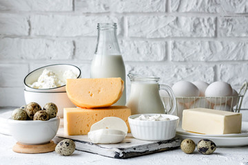 Assorted dairy products. Farm products