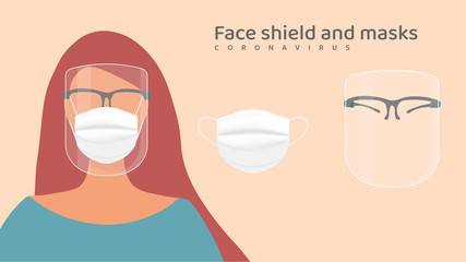 Woman wearing a face shield and a face mask to protect himself from the coronavirus.