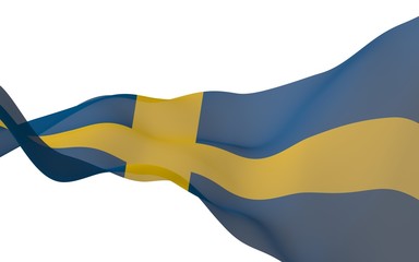 The flag of Sweden. Official state symbol of the Kingdom of Sweden. A blue field with a yellow Scandinavian cross that extends to the edges of the flag. 3d illustration