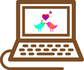 Vector romantic icon of Love bird  in laptop computer.