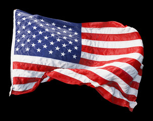 Obraz premium American flag waving in the wind isolated on black background. 3D