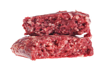 Minced beef for burgers and meatballs on white background
