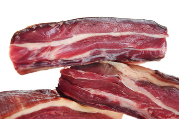 Three pieces of fat streaky beef for soup on white background