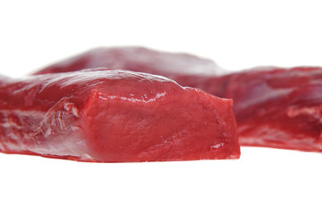 Raw meat deer fillet on white background