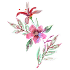 Watercolor Flowers Bouquet.