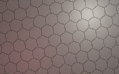 Honeycomb with color lighting, on a gray background. Perspective view on polygon look like honeycomb. Isometric geometry. 3D illustration