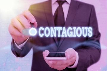 Word writing text Contagious. Business photo showcasing transmissible by direct or indirect contact...