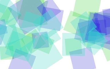 Multicolored translucent squares on white background. Green tones. 3D illustration