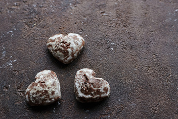 small heart-shaped chocolate gingerbread cookies