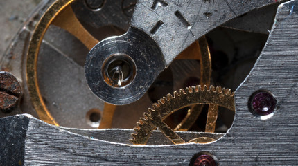 old clockwork, metal gears close up