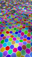 Honeycomb multi-colored. Perspective view on polygon look like honeycomb. Wavy surface. Isometric geometry. 3D illustration