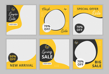 Editable template post for instagram  and social media ad. web banner ads for promotion design with yellow and black color. 