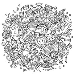 Africa hand drawn cartoon doodles illustration. Funny travel design.