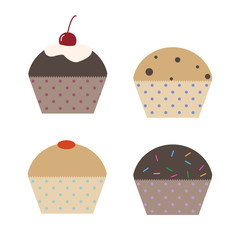 Cupcake flat in cartoon style. Cake icon set. Simple vector illustration.