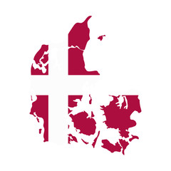 Denmark map country of Europe, European flag illustration, vector isolated on white background