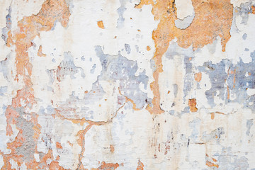 Concrete orange and blue colorful wall surface texture. Abstract grunge bright color background with aging effect. Copyspace.