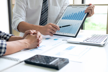 Partner meetings and briefing, Teamwork of business colleagues consultation and conference new strategy business plan working analyzing start up and investment project to development grow to success