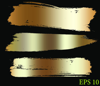 Golden Paint Strokes  Set. Vector Gold Paint Smear Stroke Stain Set. EPS 10