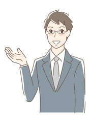 笑顔で手のひらを差し出す男性