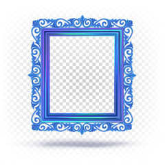 Rectangular baguette frame in the classical style for the background, decor, paintings, mirrors, photos. Vector 3d realistic illustration, template, mock up isolated on white transparent background.