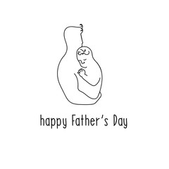 Happy Father's day. Hand-drawn line art vector illustration of daddy and child.