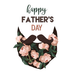 Happy Father's Day. Floral beard and mustaches. Stylish vector greeting card template. - 353136920