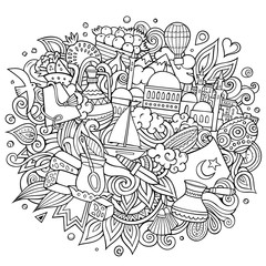 Turkey hand drawn cartoon doodles illustration. Funny travel design.