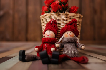 Christmas time banner template on wooden background. New Year decoration. Xmas white word. Flat-lay. New Year concept.	