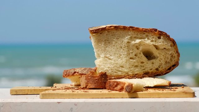 bakery shop background with Pane Pugliese, a traditional bread of South Italy food tradition
