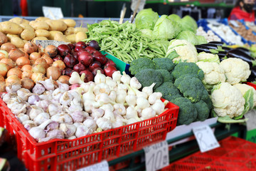 Vegetables on a farmer market. Veggies.