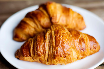 Two Fresh Baked Croissants  for Breakfast
