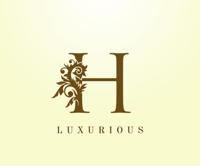 H Letter Classic logo. Vintage Brown letter stamp for book design, weeding card, label, business card, Restaurant, Boutique, Hotel.