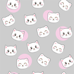 Cute seamless pattern with pretty kittens. Great for baby fabric, textile, wallpaper. Cats. Kids cartoon vector background. Pastel Colors.