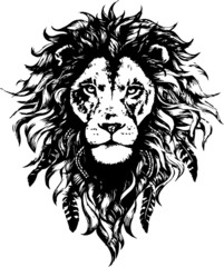 Plakat Hand drawn wild animal. Lion. Vector isolated on a transparent background