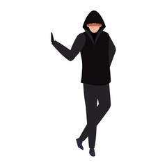 hacker with black clothes on white background vector illustration design