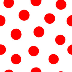 Seamless polka dots pattern. Hand drawn red points isolated on white background. Abstract dotted image. Random circles picture. Stock color illustration for wallpaper, wrapping paper, prints, clothes