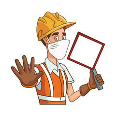 builder using medical mask with traffic signal